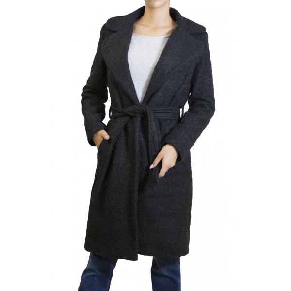 Cappotto pelosetto lungo con cinta